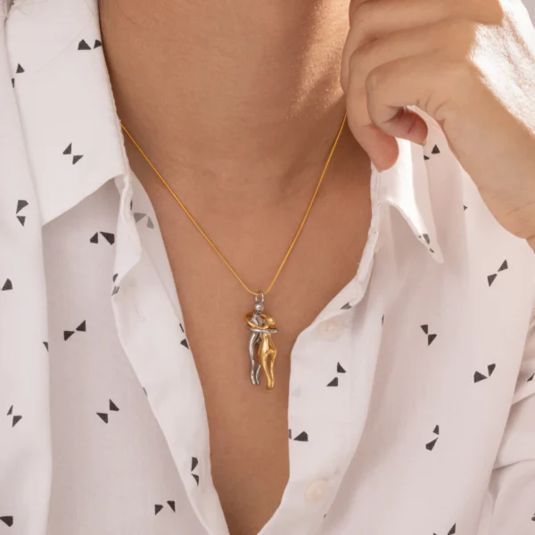 Fashion Jewelry 18k Gold Plated Stainless Steel Unique Design Gold and Silver Two-tone Hugging Pendant Necklaces Lovers Gift - Image 4