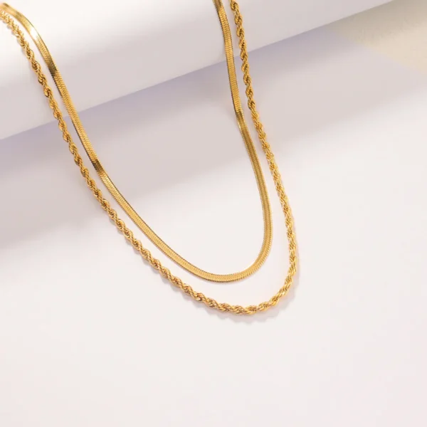 Dainty 18k Gold Plated Twisted Rope Chain Necklaces Women Stainless Steel Layered Double Snake Chain Choker Necklace Jewelry - Image 5
