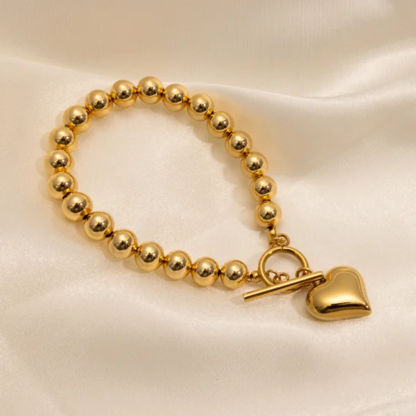 Waterproof Jewelry 18K Gold Plated Dainty Stainless Steel Bead Chain OT Buckle Bracelet for Women Love Heart Bracelets - Image 3