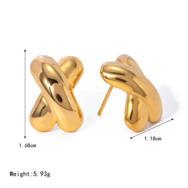 Tarnish Free 18k PVD Gold Plated Stainless Steel  X Shape Stud Earrings for Women Fashion Smooth CC Shape Earrings Jewelry - Image 6