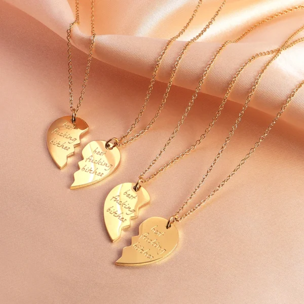 Minimalist Breakable Heart Half Heart Couple Necklace Custom Personalized Stainless Steel Split Broken Pendant Necklace Jewelry - Image 5