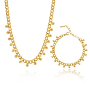 Minimalist Stainless Steel Chains Choker Necklace Jewelry for Women Fashion 18k Gold Plated Beads Tassel Bracelet Necklace Set