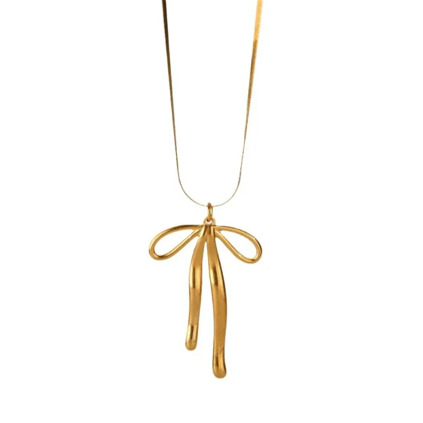 Trendy 18K Gold Plated Charm Bowknot Pendant Necklace Minimalist Snake Chain Stainless Steel Necklace for Women Girls - Image 6