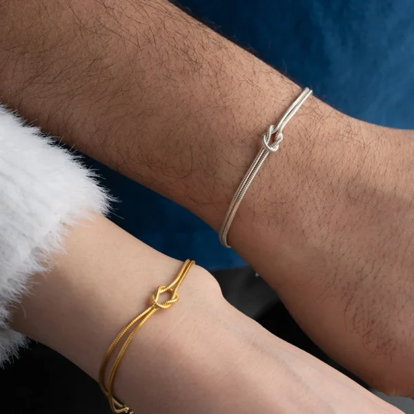 Minimalist 18K Gold Plated Snake Chain Love Knot Bracelet Women Waterproof Jewelry Friendship Stainless Steel Couple Bracelets - Image 2
