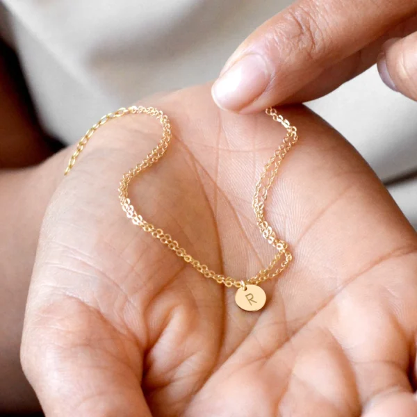 Minimalist 18k Gold Plated Stainless Steel Initial Letter Disk Bracelets Women Waterproof Dainty Thin Chain Bracelet Jewelry - Image 5