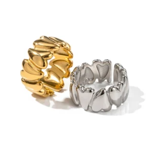New Arrival 18K Gold Plated Chunky Geometric Love Heart Open Rings Women Fashion Stainless Steel Heart Couple Rings Jewelry