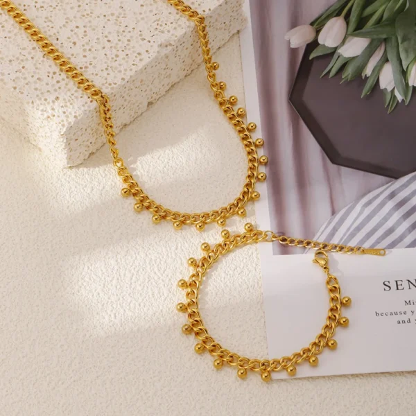 Minimalist Stainless Steel Chains Choker Necklace Jewelry for Women Fashion 18k Gold Plated Beads Tassel Bracelet Necklace Set - Image 6