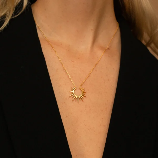 Hypoallergenic 18K Gold Plated Geometric Pendant Necklace Minimalist Stainless Steel Sunburst Necklace Waterproof Jewelry - Image 2