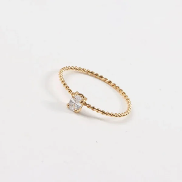 Dainty 18K Gold Plated Stainless Steel Thin Twist Ring Fashion Jewelry Zircon Wedding Rings for Girls - Image 2