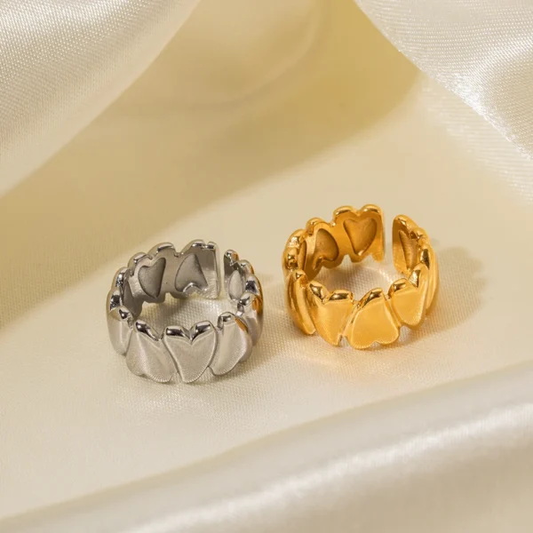 New Arrival 18K Gold Plated Chunky Geometric Love Heart Open Rings Women Fashion Stainless Steel Heart Couple Rings Jewelry - Image 4