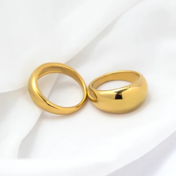 Classic Couple 18K Gold Plated Statement Rings Waterproof Jewelry Minimalist Dainty Stainless Steel Dome Ring for Women - Image 2