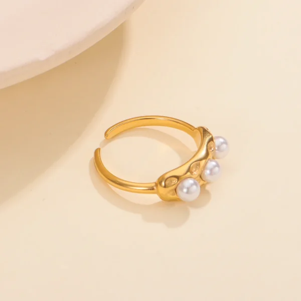 Tarnish Free Vintage 18k Gold Plated Pearl Finger Ring Women Dainty Stainless Steel Fashion Open Rings Wedding Jewelry - Image 5