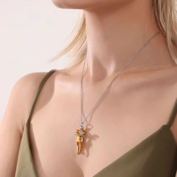 Minimalist Gold Plated Stainless Steel Unique Design Gold and Silver Two-tone Hugging Pendant Necklaces Lovers Gift - Image 4