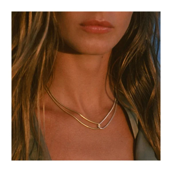 Fashion 18K Gold Plated Stainless Steel Snake Bone Chain Necklace for Women Minimalist Gold Silver Necklace Waterproof Jewelry