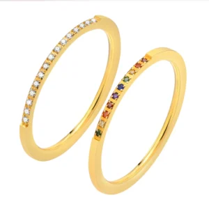 Dainty 18k Gold Plated Stainless Steel Wedding Ring Jewelry Ladies 1mm Cubic Zirconia Fingers Rings for Girls