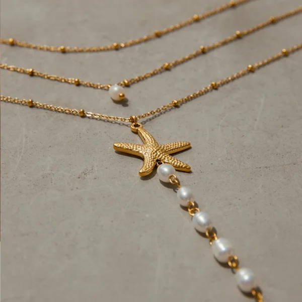 Bohemian 18K Gold Plated Stainless Steel Layered Necklace for Women Minimalist Freshwater Pearl Pendant Necklace Jewelry - Image 6