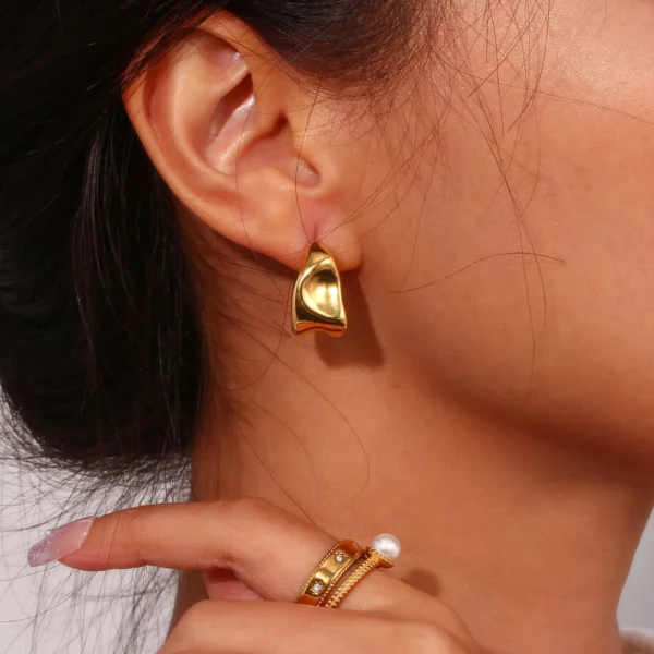 Tarnish Free 18k PVD Gold Plated Stainless Steel  C Hoop Earrings Women Waterproof Irregular Statement Stud  Earrings - Image 2