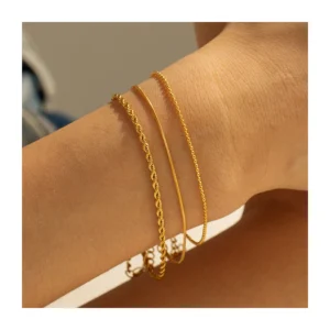 Dainty 18k Gold Plated Snake Chain Bracelet Femme Minimalist Stainless Steel Link Chain Bracelets Women Waterproof Jewelry
