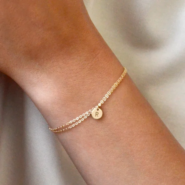 Minimalist 18k Gold Plated Stainless Steel Initial Letter Disk Bracelets Women Waterproof Dainty Thin Chain Bracelet Jewelry - Image 2
