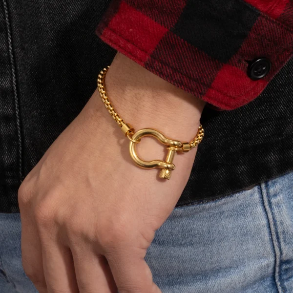 Minimalist 18K Gold Plated Box Chain Bracelets Jewelry Tarnish Free Stainless Steel Horseshoe Clasp Bracelet for Women Men - Image 3