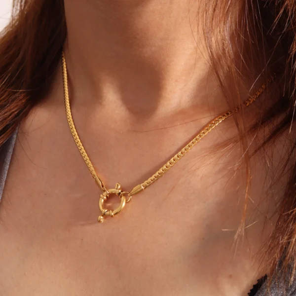 Tarnish Free Jewelry 18K Gold Plated Single Snake Chain For Removable Charms Interlocking Herringbone Choker Necklace Women - Image 4