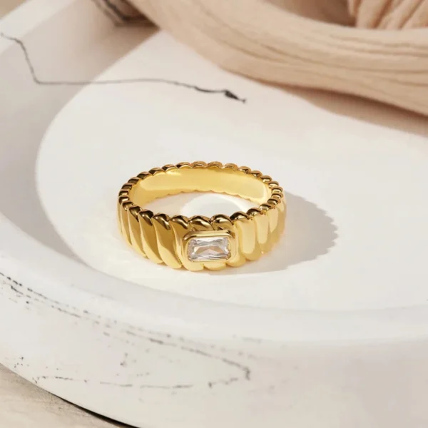 Trendy 18K Gold Plated Stainless Steel Zircon Finger Ring Women Square Cubic Zirconia Diamond Rings for Girls Jewelry - Image 2