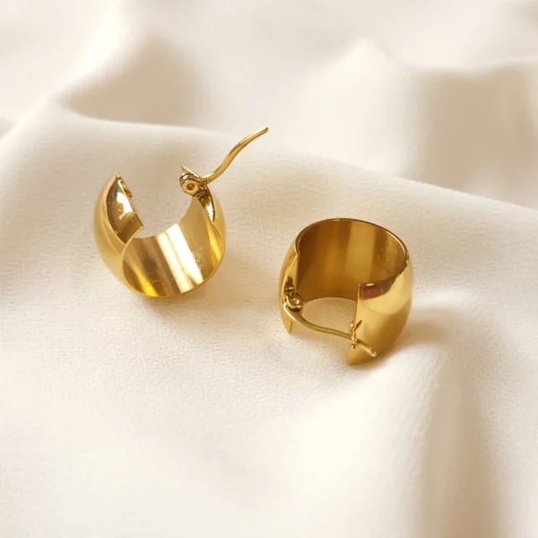 Minimalist 18k Gold Plated Stainless Steel Plain Thick Hoop Earrings for Women Designer Wide Curved Earring Jewelry Waterproof - Image 6