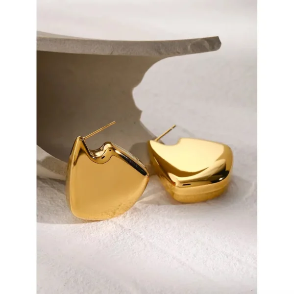 Tarnish Free 18K Gold Pleated Geometric Stud Earrings Women Minimalist Stainless Steel Earring Waterproof Jewelry - Image 3