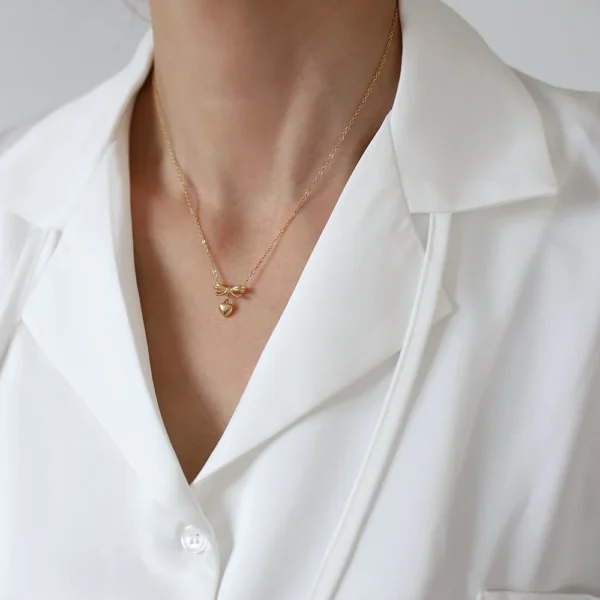 18K Gold Plated Stainless Steel Heart Charms Bow Ties Pendant Bow Necklace Women Charm Bow Pendant Necklace for Girls - Image 4