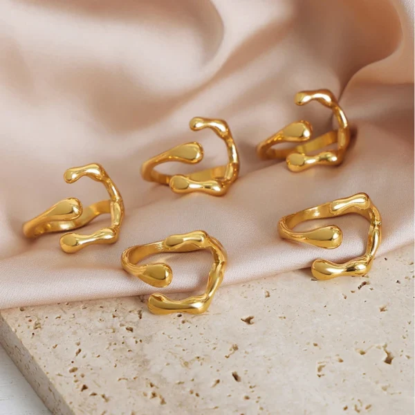 Minimalist 18k Gold Plated Stackable Rings Non Tarnish Vintage Stainless Steel Irregular Open Rings for Women - Image 6