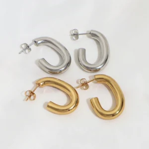 Waterproof 18K Gold Plated Stainless Steel Hoop Earrings Jewelry Hypoallergenic CC Stud Earrings for Women