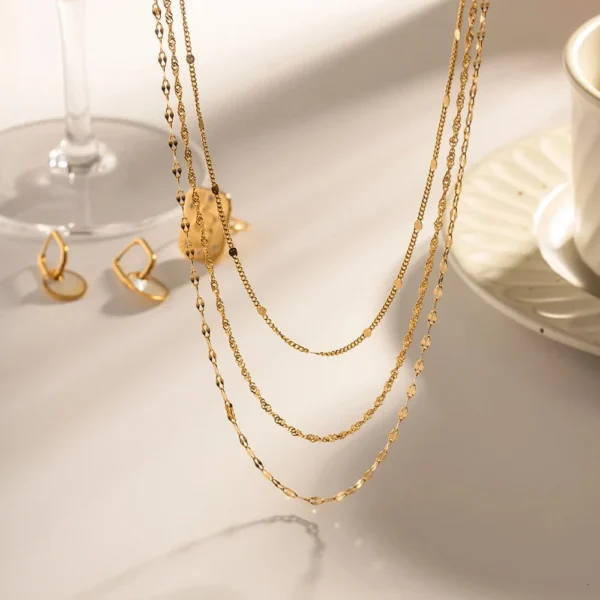 Minimalist 18k Gold Plated Three Layered Necklace for Women Dainty Stainless Chain Choker Necklace Hypoallergenic  Jewelry - Image 3