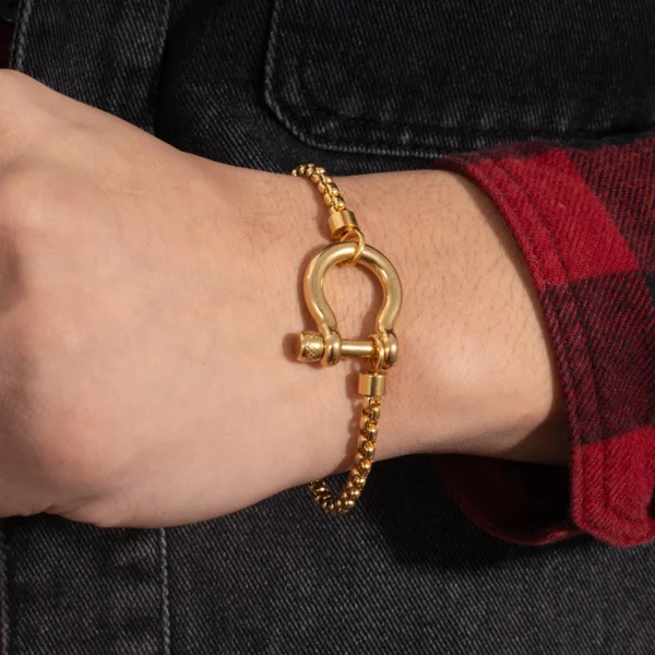 Minimalist 18K Gold Plated Box Chain Bracelets Jewelry Tarnish Free Stainless Steel Horseshoe Clasp Bracelet for Women Men - Image 4