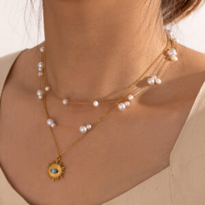 Minimalist Pearl Bead Choker Necklace for Women Fashion Jewelry 18K Gold Plated Stainless Steel Chain Necklaces Bracelets