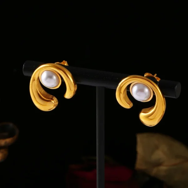 Tarnish Free 18k Gold Plated C Shape Pearl Stud Earrings for Girls Daily Wear Party Jewelry Women Stainless Steel Earring - Image 5