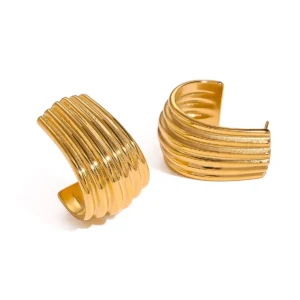 Design Jewelry  Classic Simple Cuff Earring 18k Gold Plated Stainless Steel Double C Texture Exaggerated Stud Earring Women