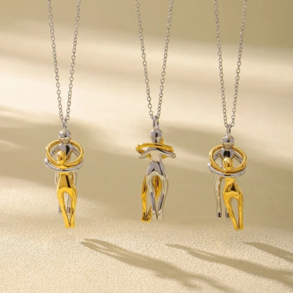 Minimalist Gold Plated Stainless Steel Unique Design Gold and Silver Two-tone Hugging Pendant Necklaces Lovers Gift - Image 6