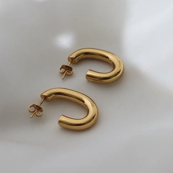 Waterproof 18K Gold Plated Stainless Steel Hoop Earrings Jewelry Hypoallergenic CC Stud Earrings for Women - Image 6