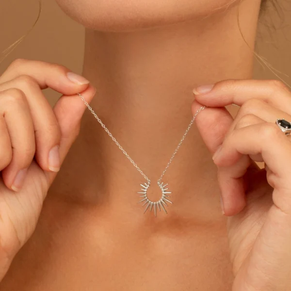 Hypoallergenic 18K Gold Plated Geometric Pendant Necklace Minimalist Stainless Steel Sunburst Necklace Waterproof Jewelry - Image 3