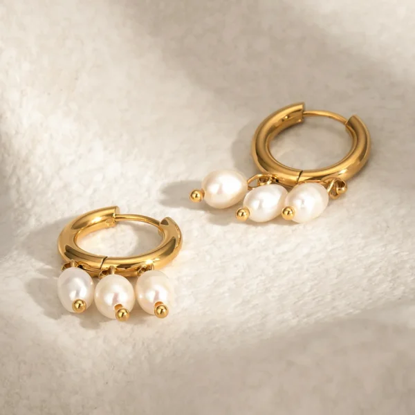 Dainty Jewelry 18k Gold Plated Stainless Steel Pearl Charm Hoop Earrings Women Freshwater Pearl Huggie Hypoallergenic  Earings - Image 6