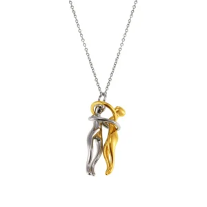 Minimalist Gold Plated Stainless Steel Unique Design Gold and Silver Two-tone Hugging Pendant Necklaces Lovers Gift