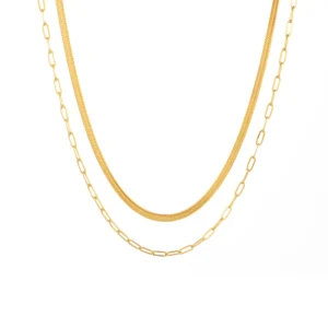 Waterproof18k Gold Plated Paperclip Chain Necklaces Women Stainless Steel Layered Double Snake Chain Choker Necklace Jewelry