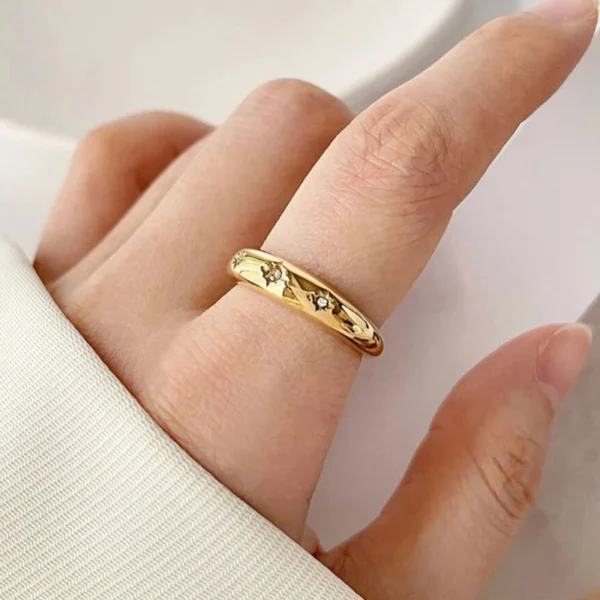 Fashion Minimalist 18K Gold Plated Cubic Zircon Star Finger Rings Women Dainty Stainless Steel Wedding Ring Tarnish Free Jewelry - Image 6