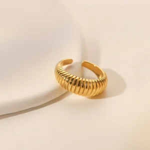 Unique Thick 18K Gold Plated Stainless Steel Croissant Rings for Women Chunky Rings Waterproof Jewelry