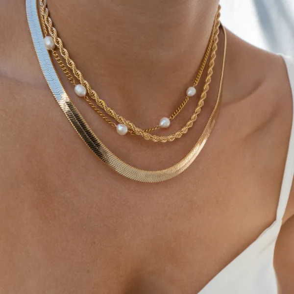 Waterproof 18k Gold Plated Twisted Rope Chain Pearl Necklaces Women Dainty Stainless Steel Snake Chain Choker Necklace Jewelry - Image 5
