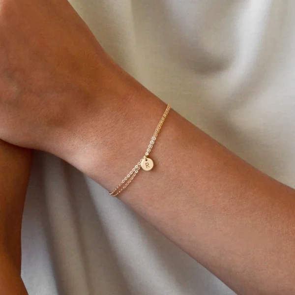 Minimalist 18k Gold Plated Stainless Steel Initial Letter Disk Bracelets Women Waterproof Dainty Thin Chain Bracelet Jewelry - Image 3