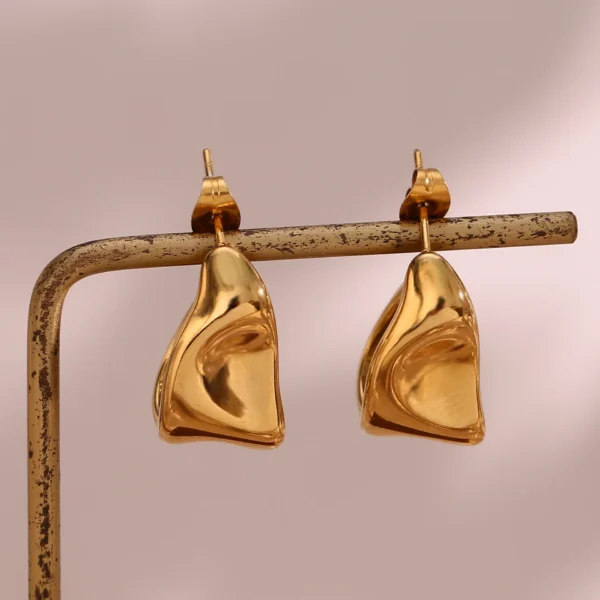 Tarnish Free 18k PVD Gold Plated Stainless Steel  C Hoop Earrings Women Waterproof Irregular Statement Stud  Earrings - Image 3