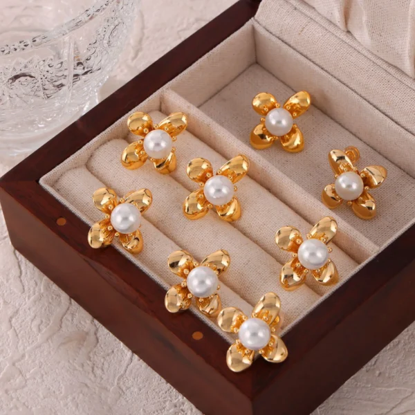 Hypoallergenic 18k Gold Plated Imitation Pearl Stud Earrings Women Designer Stainless Steel Flower Earrings Jewelry Waterproof - Image 2