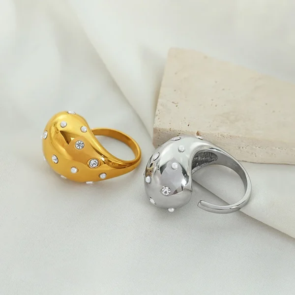Chunky 18K Gold Plated Stainless Steel Dome Ring High Polish Luxury Cubic Zirconia Open Rings Jewelry Women - Image 3