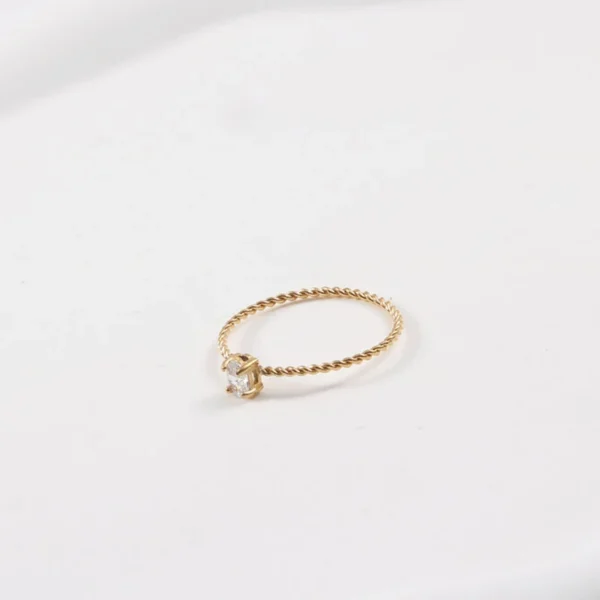 Dainty 18K Gold Plated Stainless Steel Thin Twist Ring Fashion Jewelry Zircon Wedding Rings for Girls - Image 4